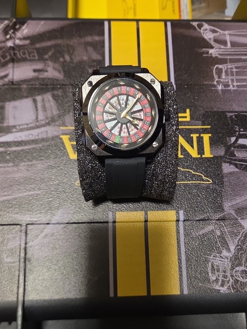 Black Roulette Dial Men's Watch with Black Silicone Strap
